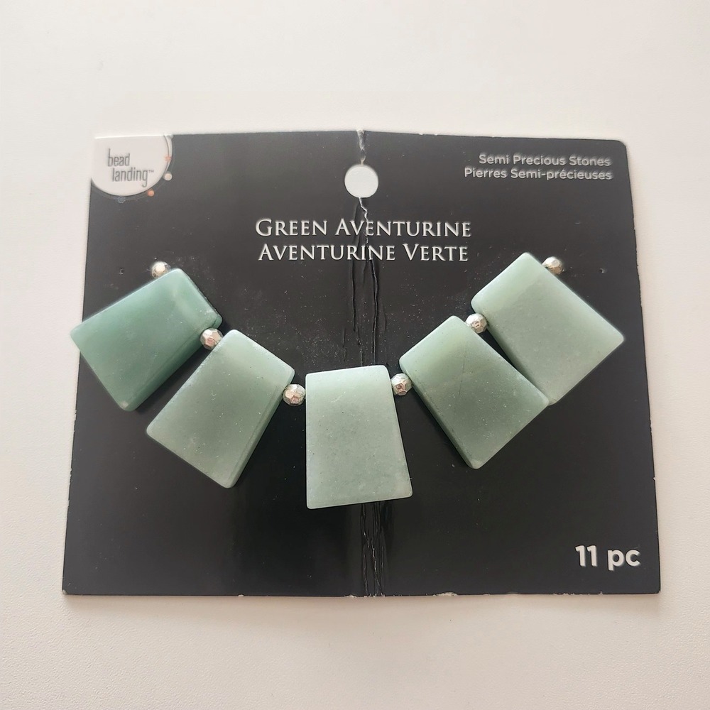 Bead Landing Green Aventurine Semi Precious Stones Rectangular Focal Beads 11pc